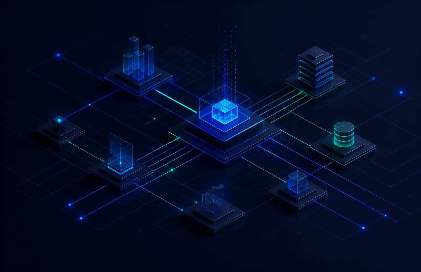 Abstract visualisation of the Quadrex trade replication infrastructure